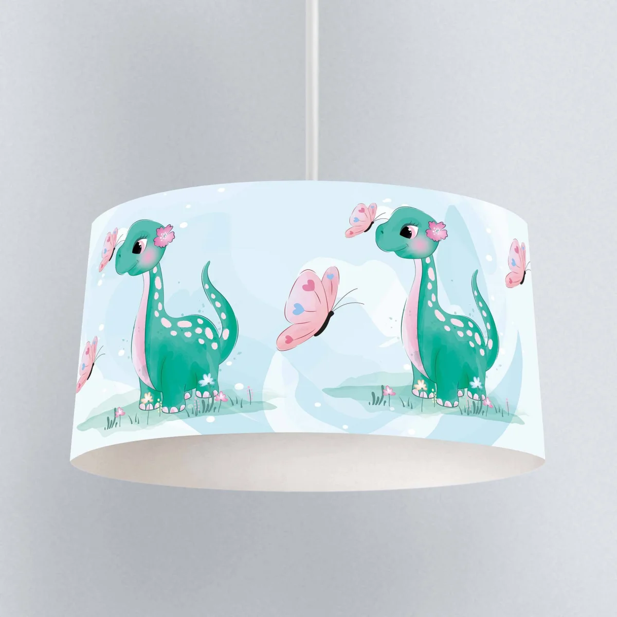 Dinozor Sarkıt Avize | Mavi kelebekler, çiçekler Desenli