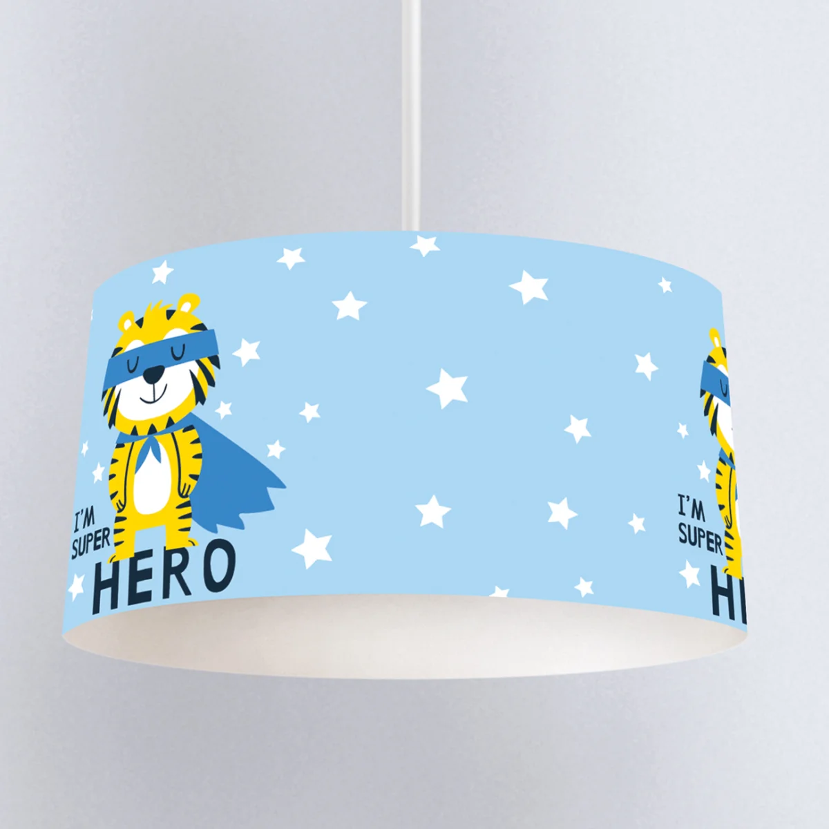 Süper Kahraman Kaplan Sarkıt Avize | Mavi yıldızlar, süper kahraman yazısı Desenli