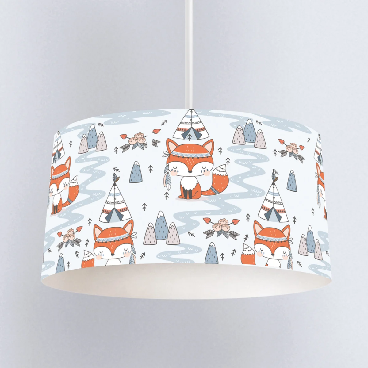 Tilki ve Orman Teması Sarkıt Avize | Beyaz minik oklar, gri puantiyeler Desenli