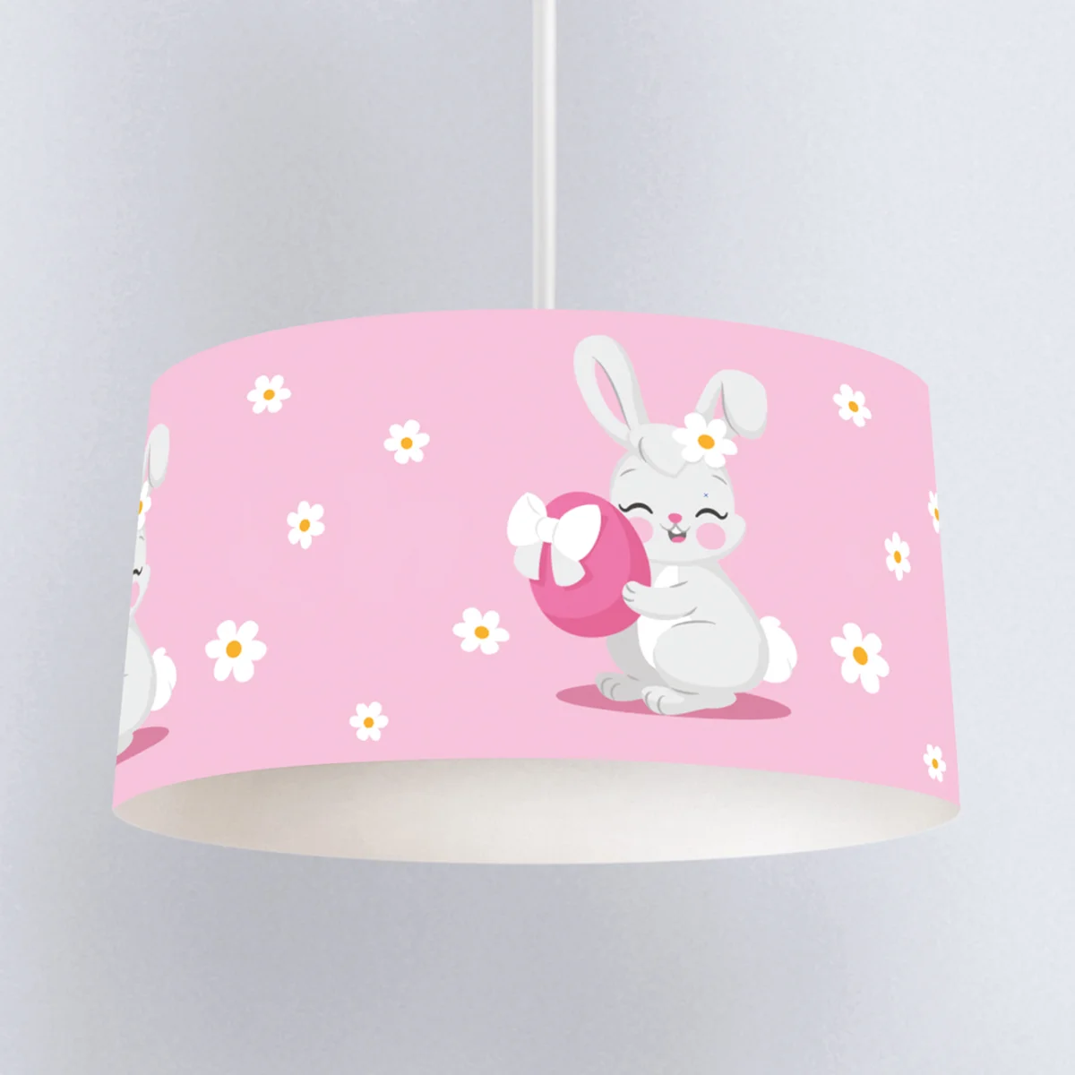 Tavşan Sarkıt Avize | Pembe Beyaz papatya çiçekleri, pembe yumurta Desenli