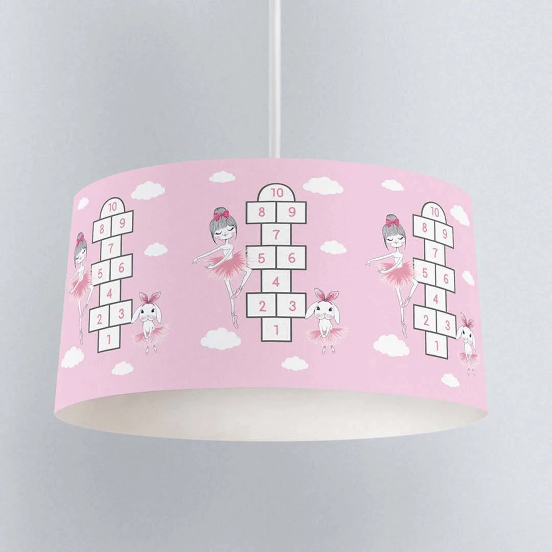 Balerin ve Tavşan Sarkıt Avize | Pembe bulut, sayı Desenli