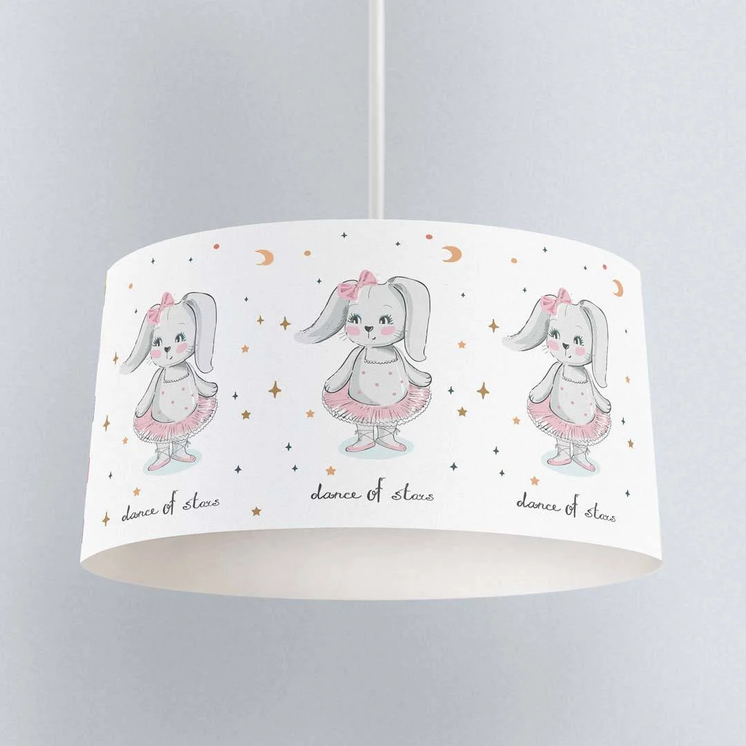 Balerin Tavşan Sarkıt Avize | Beyaz yıldızlar, ay Desenli