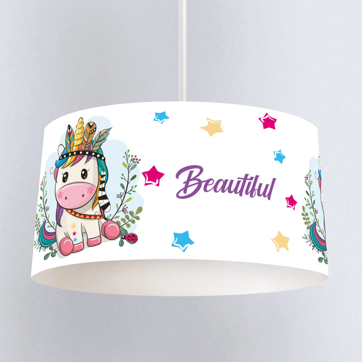 Unicorn Sarkıt Avize | Beyaz Yapraklar, bulut Desenli