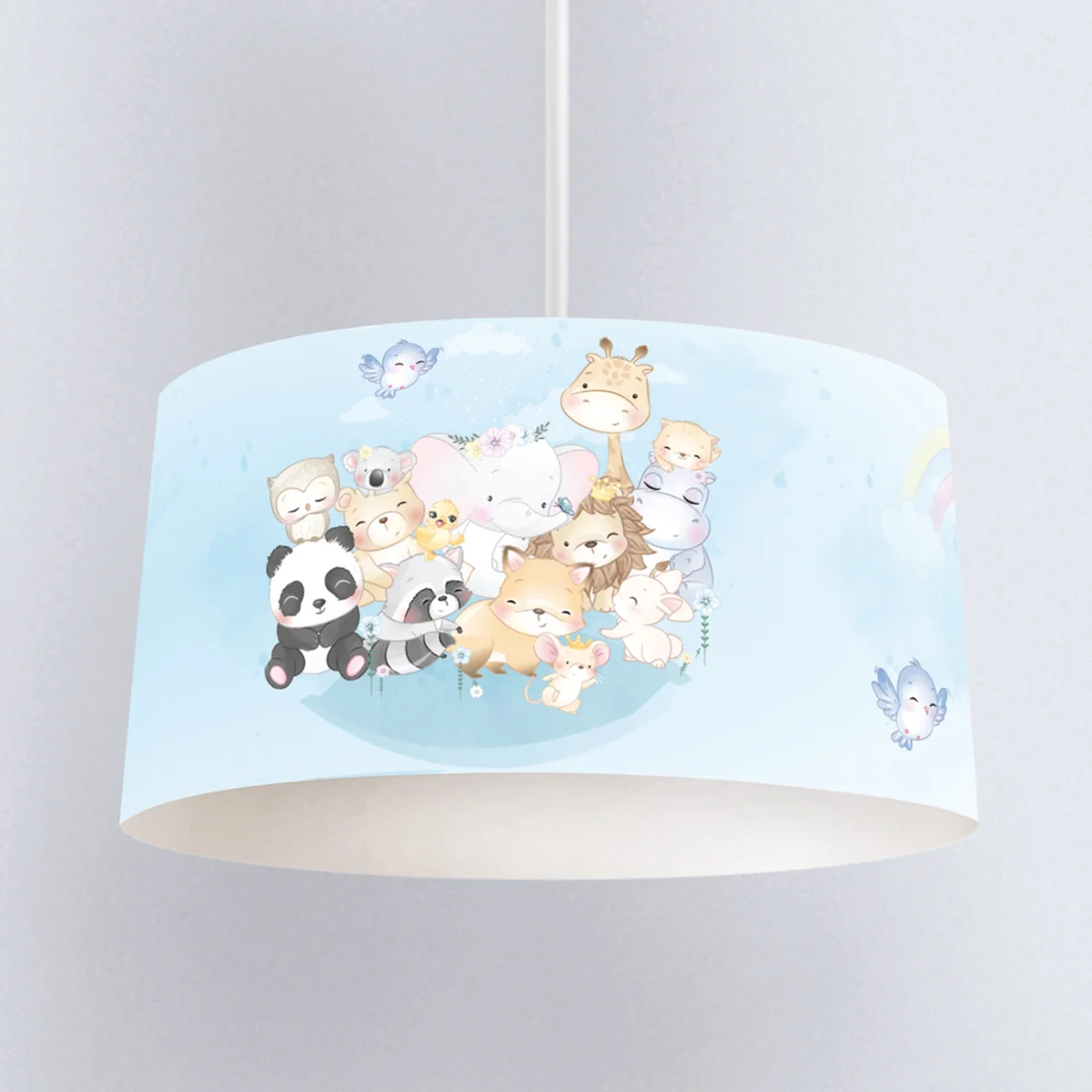 Orman Hayvanları Sarkıt Avize | Mavi gökkuşağı, bulutlar Desenli