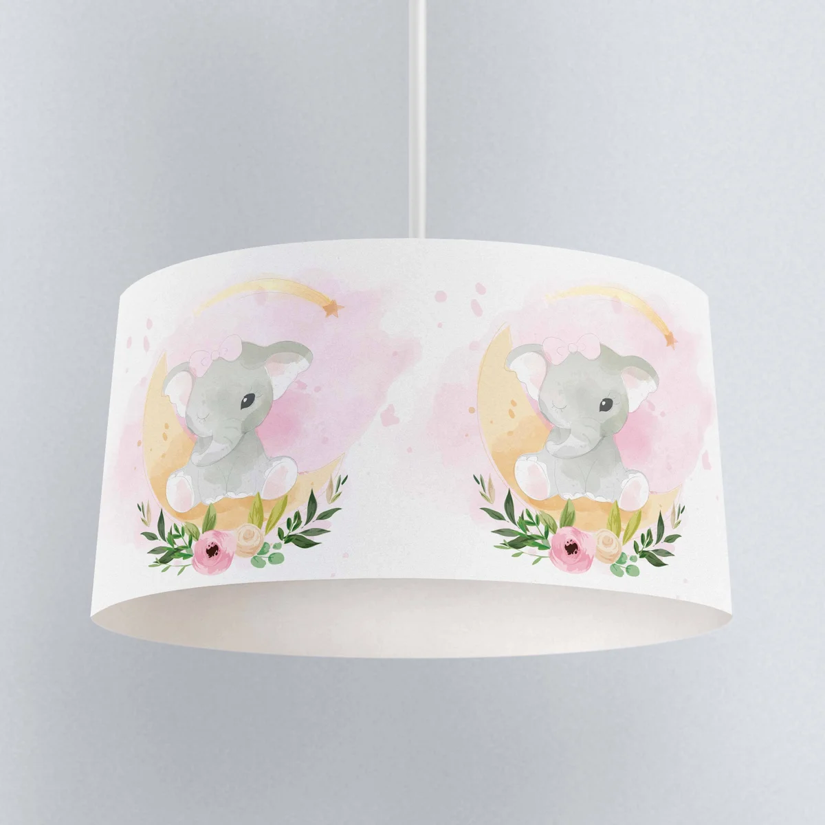 Fil, ay Sarkıt Avize | Beyaz pembe fiyonk, ay Desenli