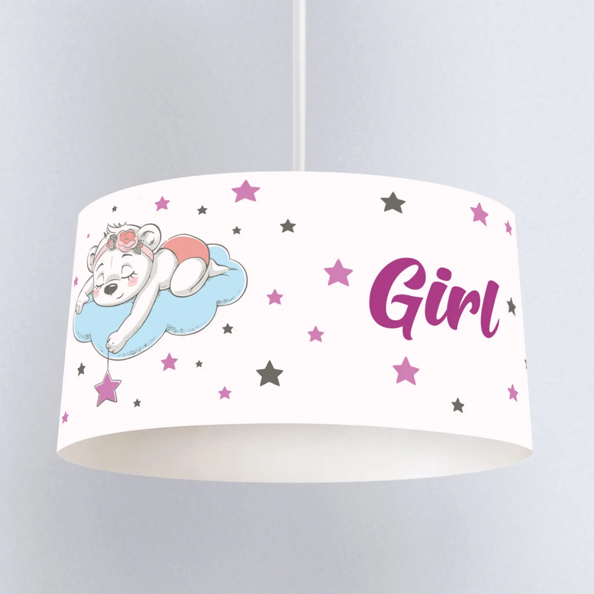 Uyuyan Ayıcık Sarkıt Avize | Lila yıldız, bulut Desenli