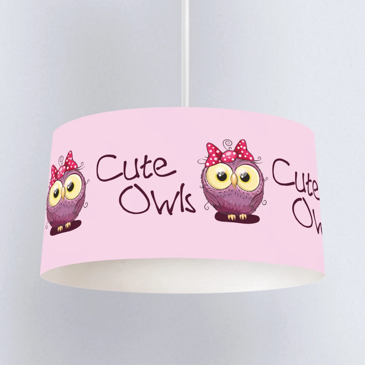 Baykuş Sarkıt Avize | Pembe sevimli mor baykuş, puantiyeli fiyonk Desenli