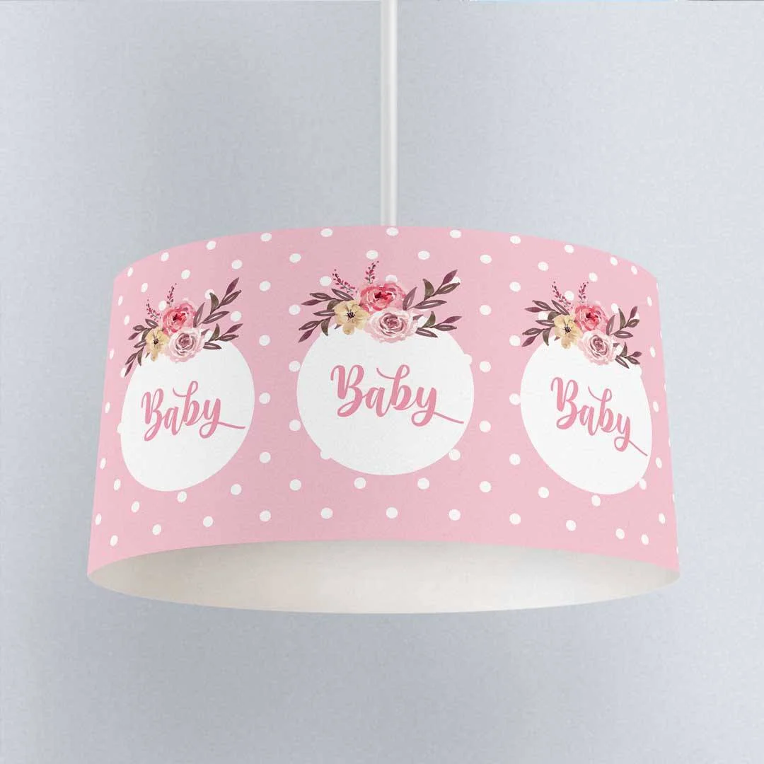 Çiçekli Baby Sarkıt Avize | Pembe beyaz puantiye, çiçekler Desenli