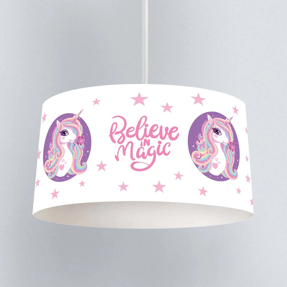 Unicorn Sarkıt Avize | Beyaz yıldızlar, gökkuşağı Desenli