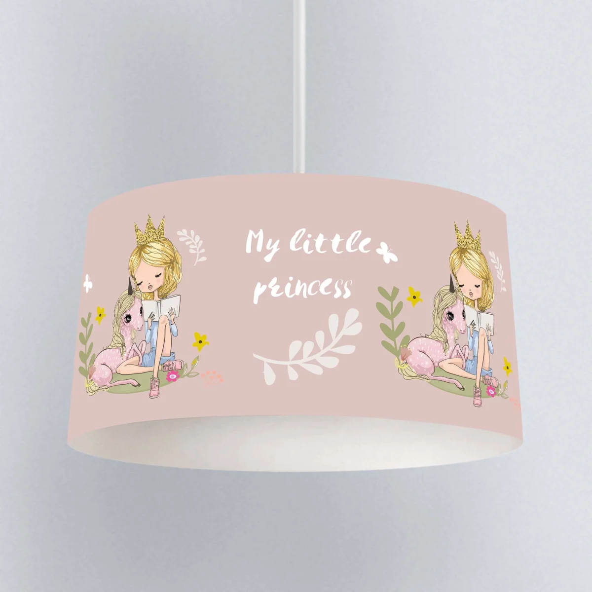 Prenses ve Unicorn Sarkıt Avize | Pembe Kelebekler, çiçekler Desenli