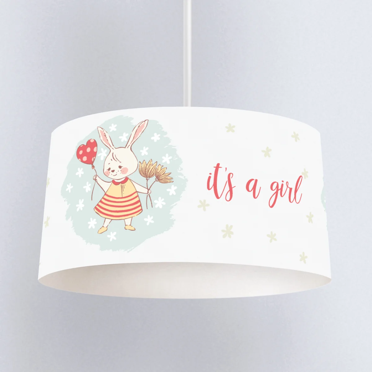 Sevimli Tavşan Sarkıt Avize | Beyaz küçük çiçekler, kalp balon Desenli