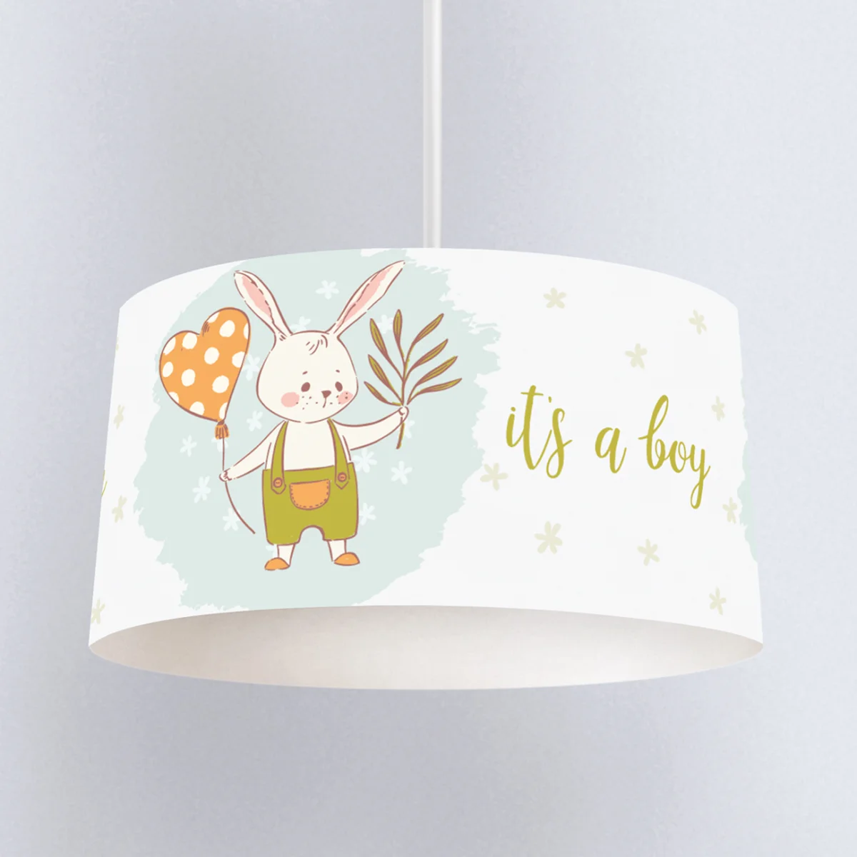 Tavşan Sarkıt Avize | Beyaz Kalpli balon, yapraklar Desenli