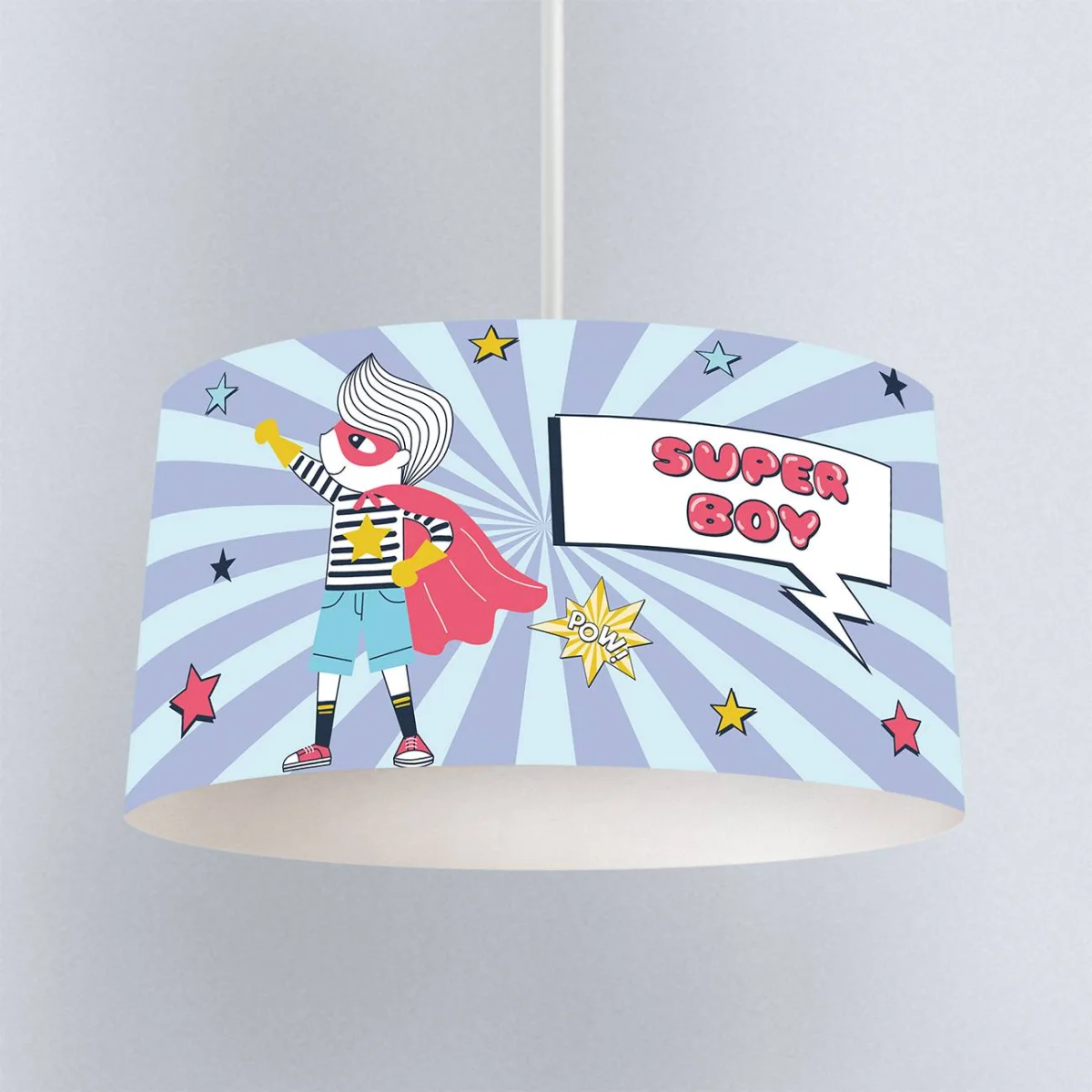 Süper Kahraman Sarkıt Avize | Mavi yıldızlar, şimşek Desenli