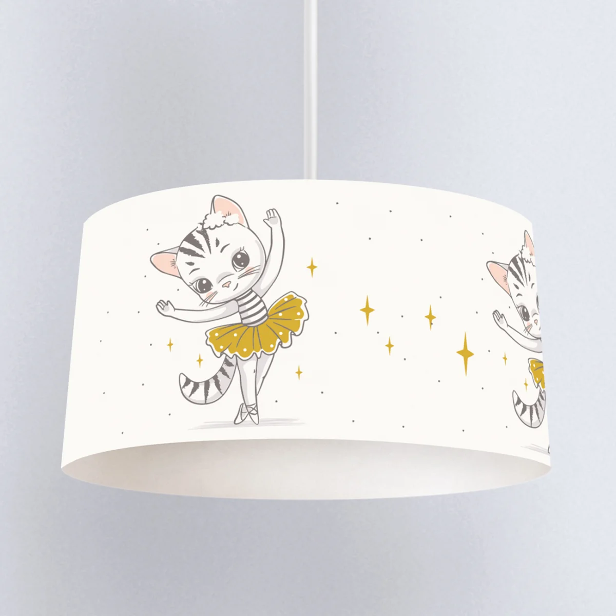 Balet Kedi Sarkıt Avize | Beyaz yıldızlar, puantiye Desenli