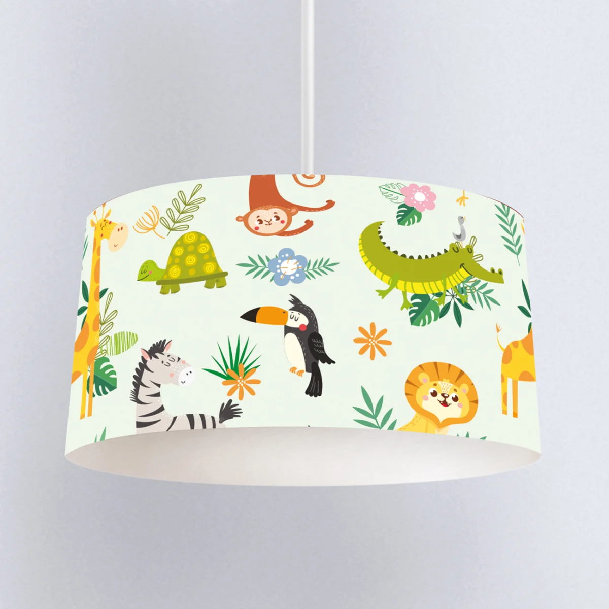 Zürafa, Orman Hayvanları Sarkıt Avize | Açık Yeşil tropikal yapraklar, çiçekler Desenli