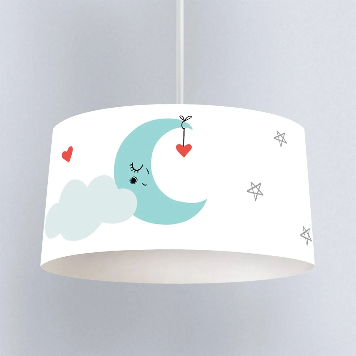 Ay ve Kalpler Sarkıt Avize | Beyaz uyuyan ay, bulut Desenli