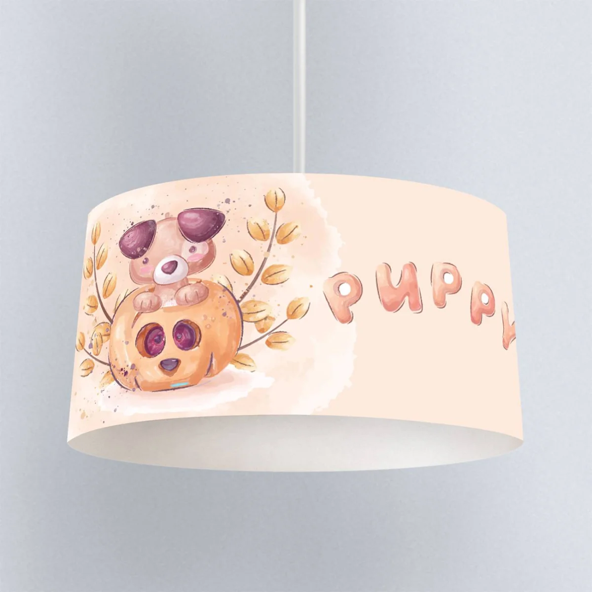 Köpek Yavrusu Sarkıt Avize | Şeftali balkabağı, sonbahar dalları Desenli