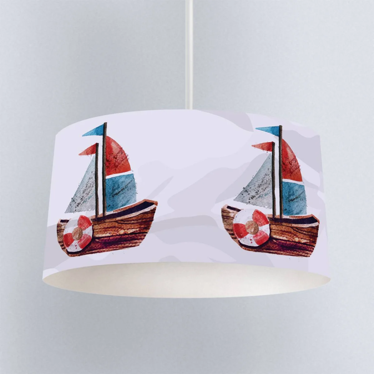 Yelkenli Tekne Sarkıt Avize | Beyaz cankurtaran simidi, kırmızı Desenli