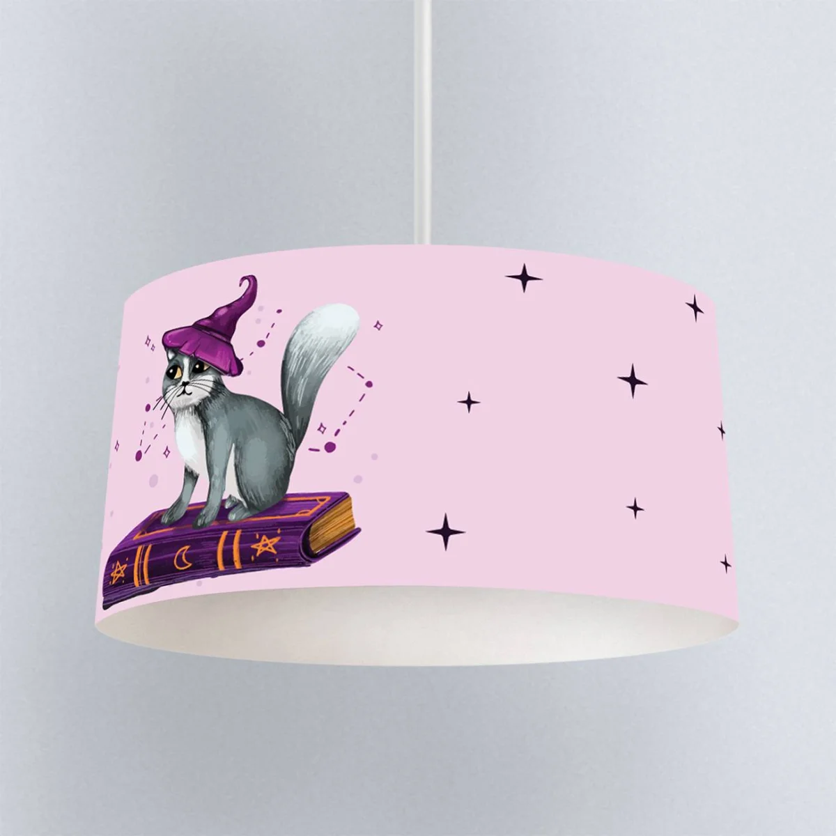 Sihirli Kedi Sarkıt Avize | Açık Mor Yıldızlar, ay Desenli
