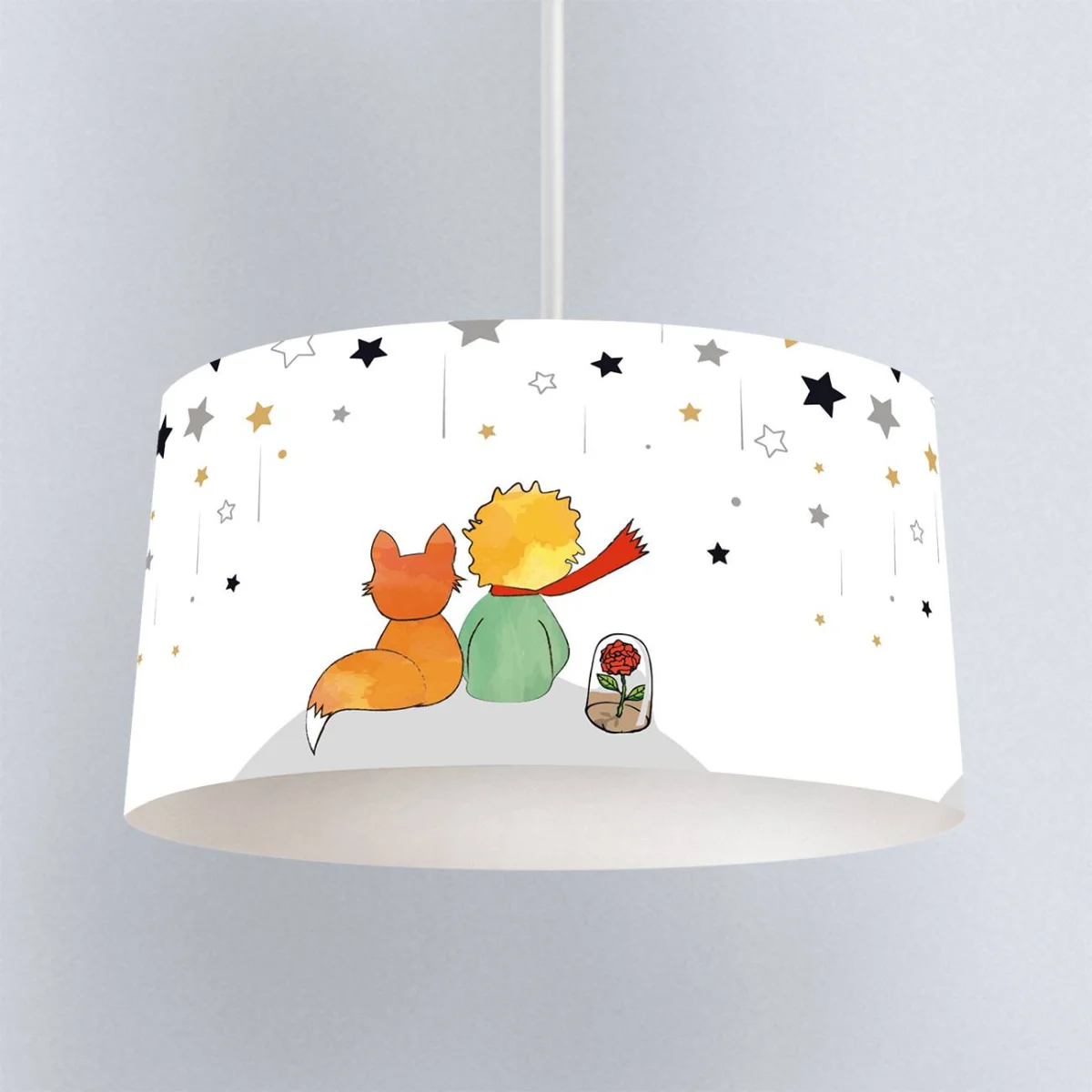 Küçük Prens, Tilki, Gül Sarkıt Avize | Beyaz yıldızlar, gri Desenli