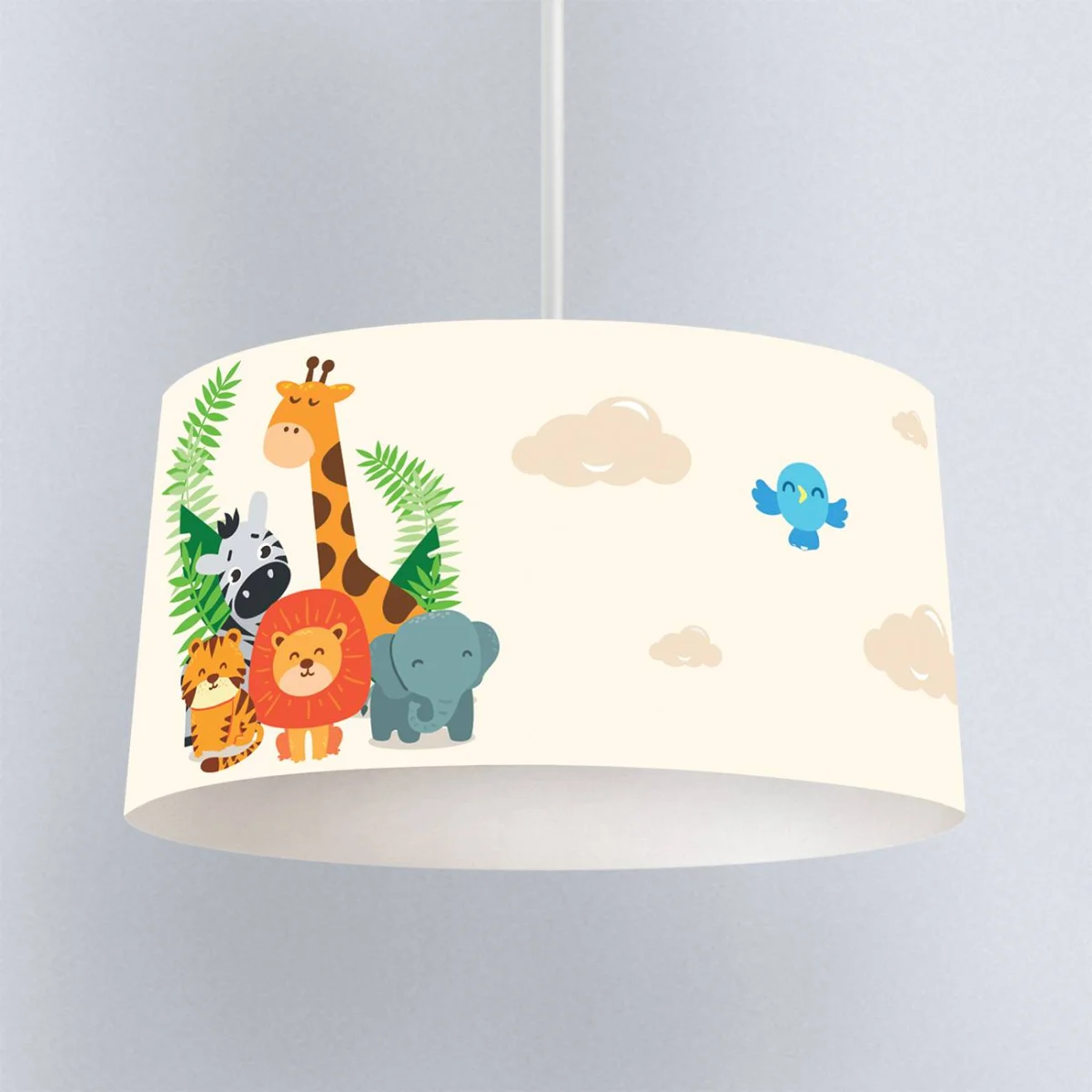 Orman Hayvanları Sarkıt Avize | Beyaz Yapraklar, kuşlar Desenli