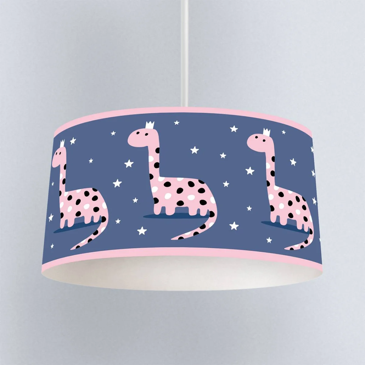 Taçlı Dinozor Sarkıt Avize | Mavi ay, yıldız Desenli