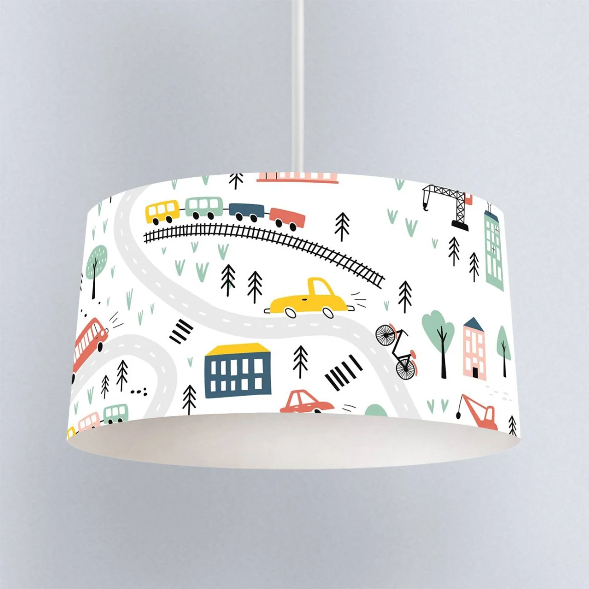 Şehir ve Araçlar Sarkıt Avize | Beyaz Yollar, binalar Desenli