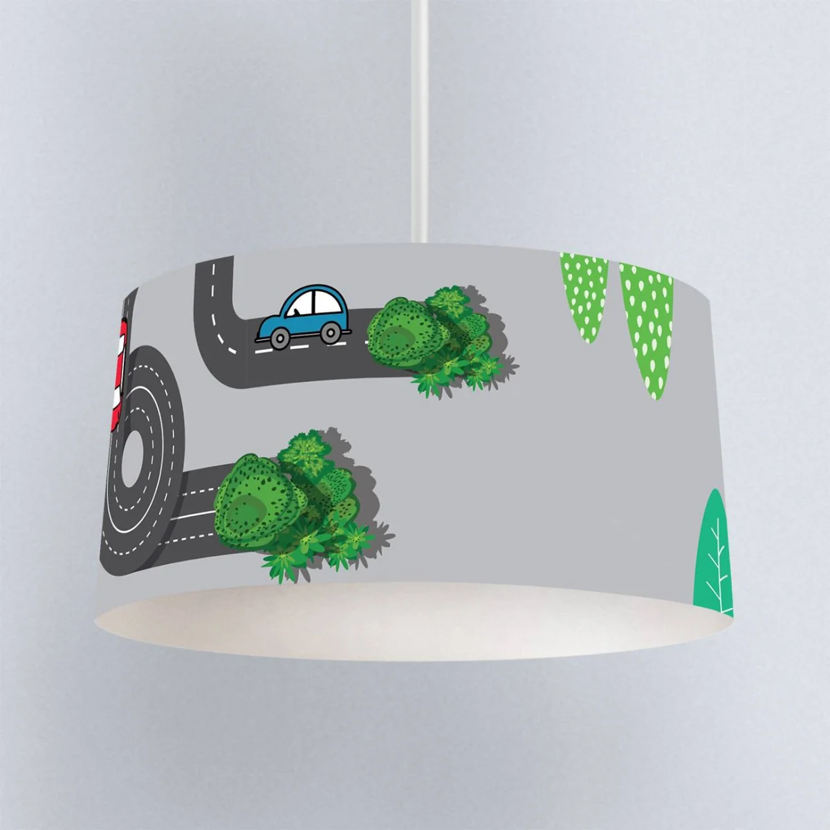 Yollar ve Arabalar Sarkıt Avize | Gri arabalar, ağaçlar Desenli