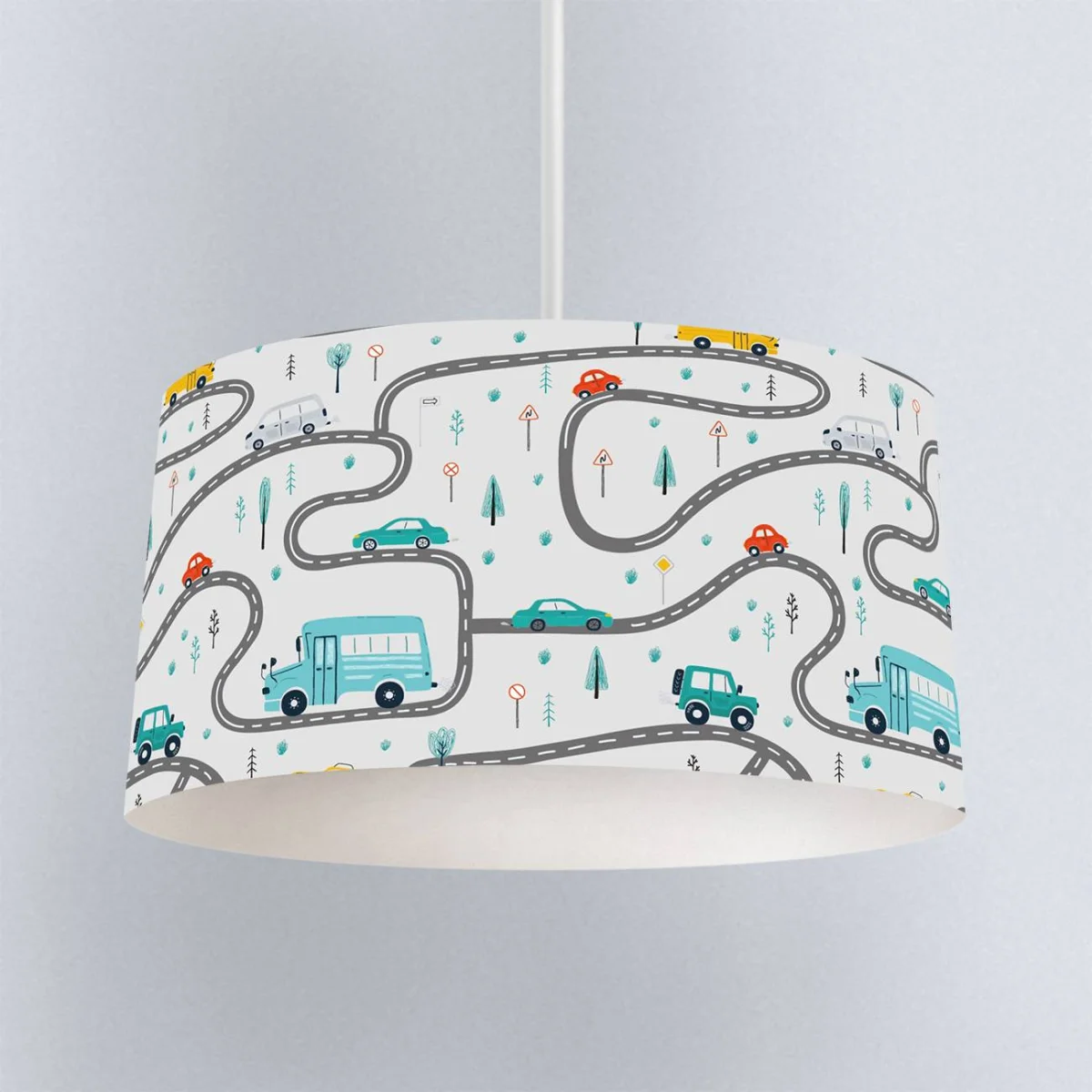 Araçlar Sarkıt Avize | Beyaz yollar, arabalar Desenli