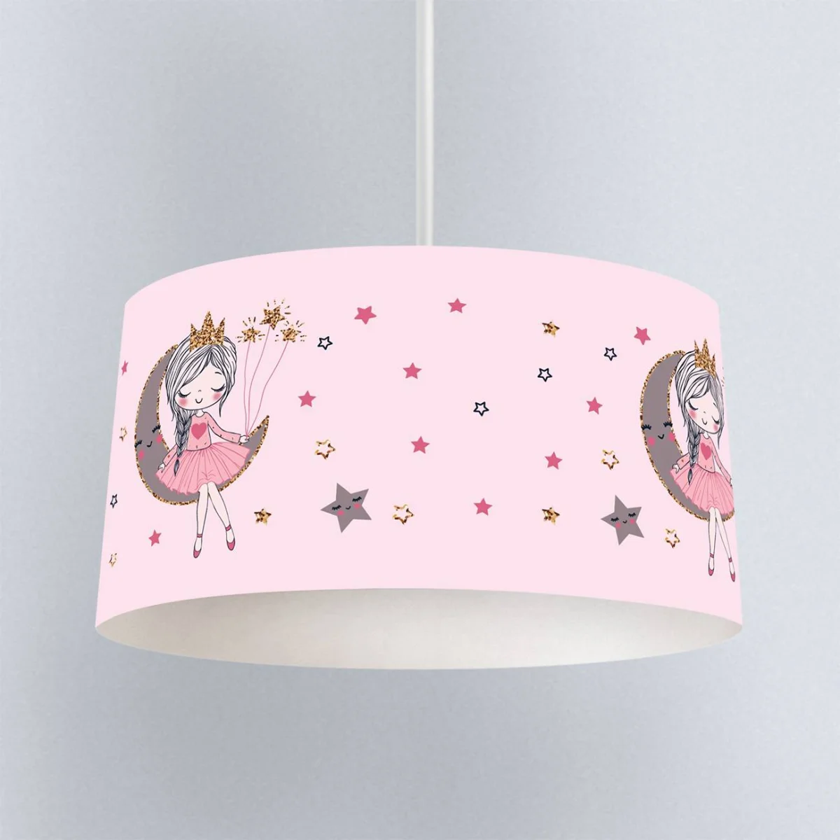 Peri kız ve ay Sarkıt Avize | Pembe yıldızlar, pırıltılar Desenli