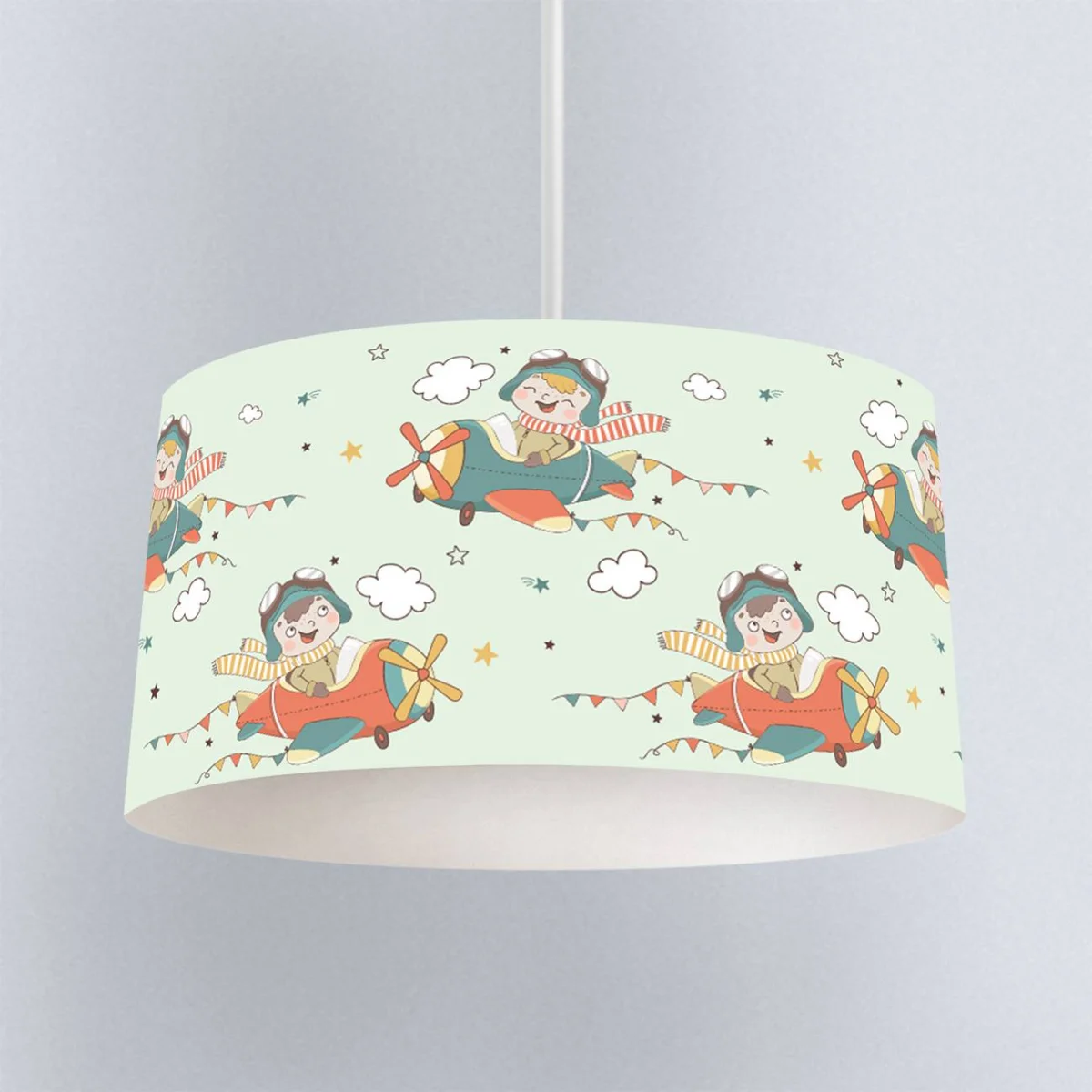 Küçük Pilot, Uçak Sarkıt Avize | Açık Yeşil yıldız, bulut Desenli