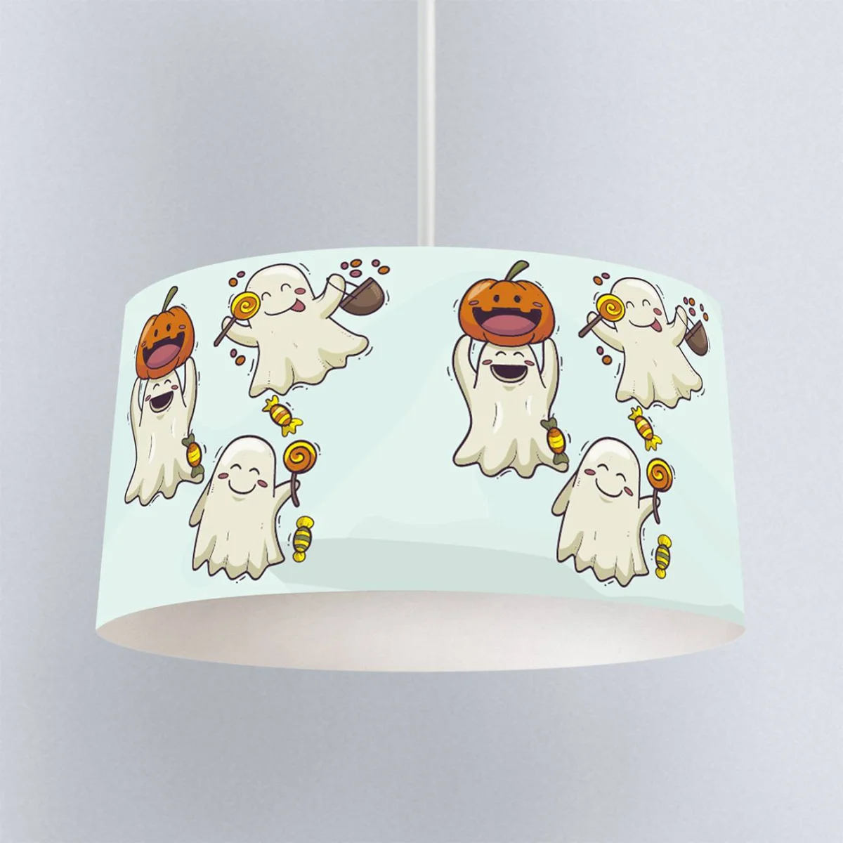 Kedi ve Hayaletler Sarkıt Avize | Açık Mavi Kedi, hayaletler Desenli