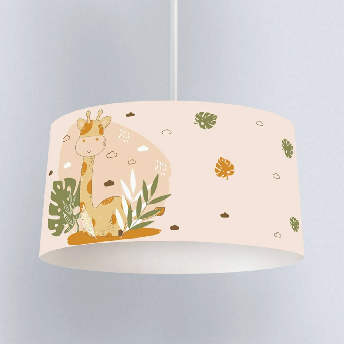 Orman Hayvanları Sarkıt Avize | Bej tropikal yapraklar, bulutlar ve sevimli noktalar Desenli