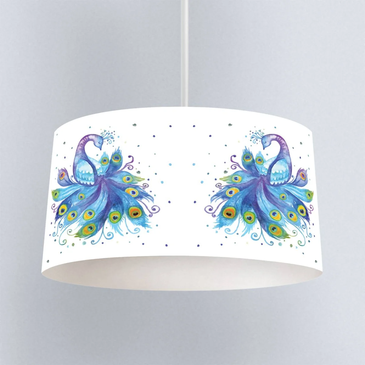 Tavus kuşu Sarkıt Avize | Beyaz Renkli noktalar, stilize kıvrımlar Desenli