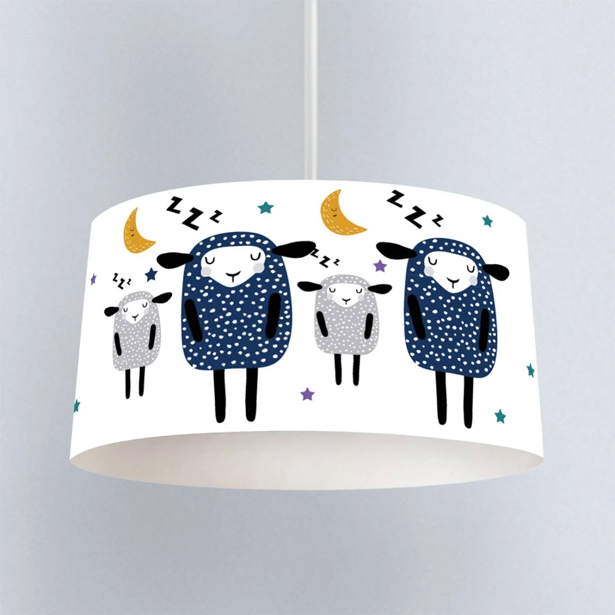 Koyunlar ve Uyku Teması Sarkıt Avize | Beyaz Uyuyan koyunlar, ay ve yıldızlar Desenli