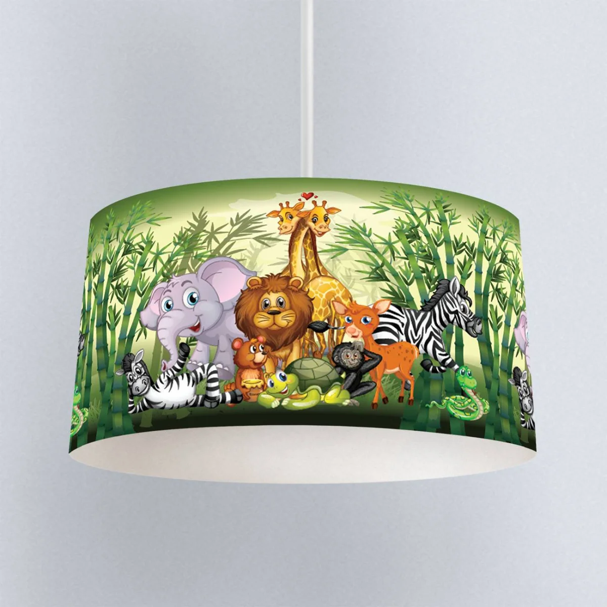 Orman Hayvanları Sarkıt Avize | Yeşil bambu ormanı, kalpler Desenli