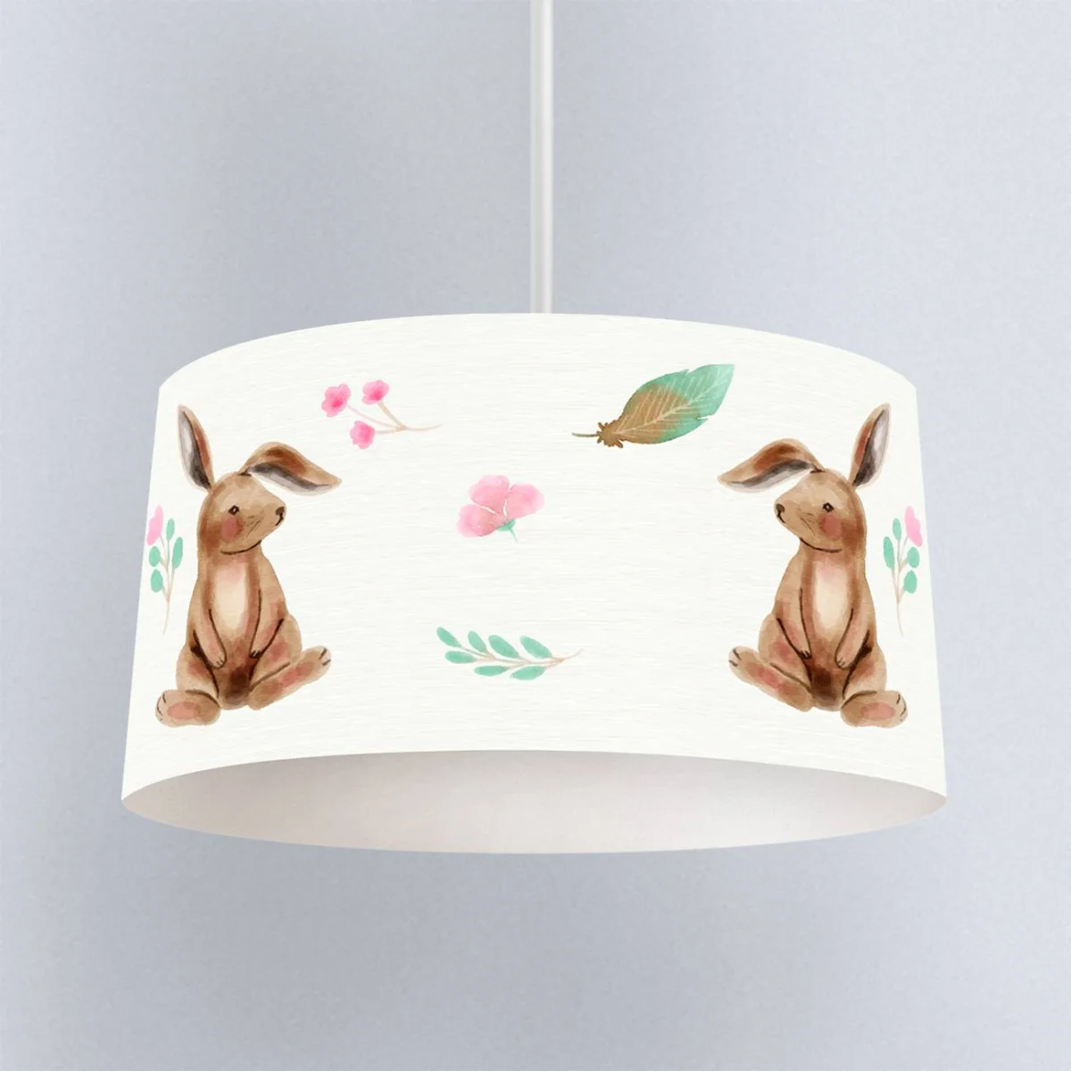 Tavşanlar Sarkıt Avize | Beyaz pembe çiçekler, yeşil yapraklar Desenli