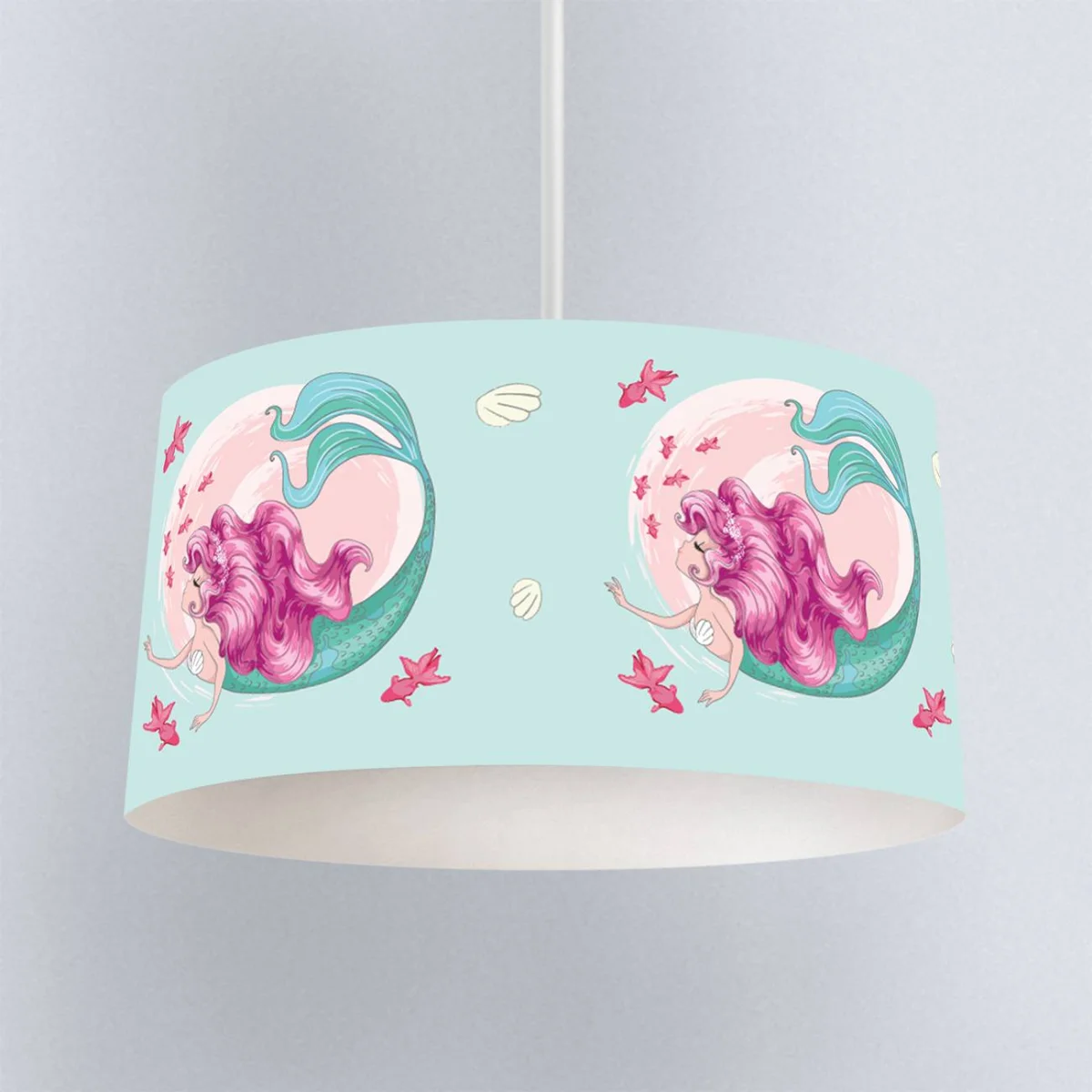 Deniz Kızı Sarkıt Avize | Mavi pembe balıklar, deniz kabukları Desenli