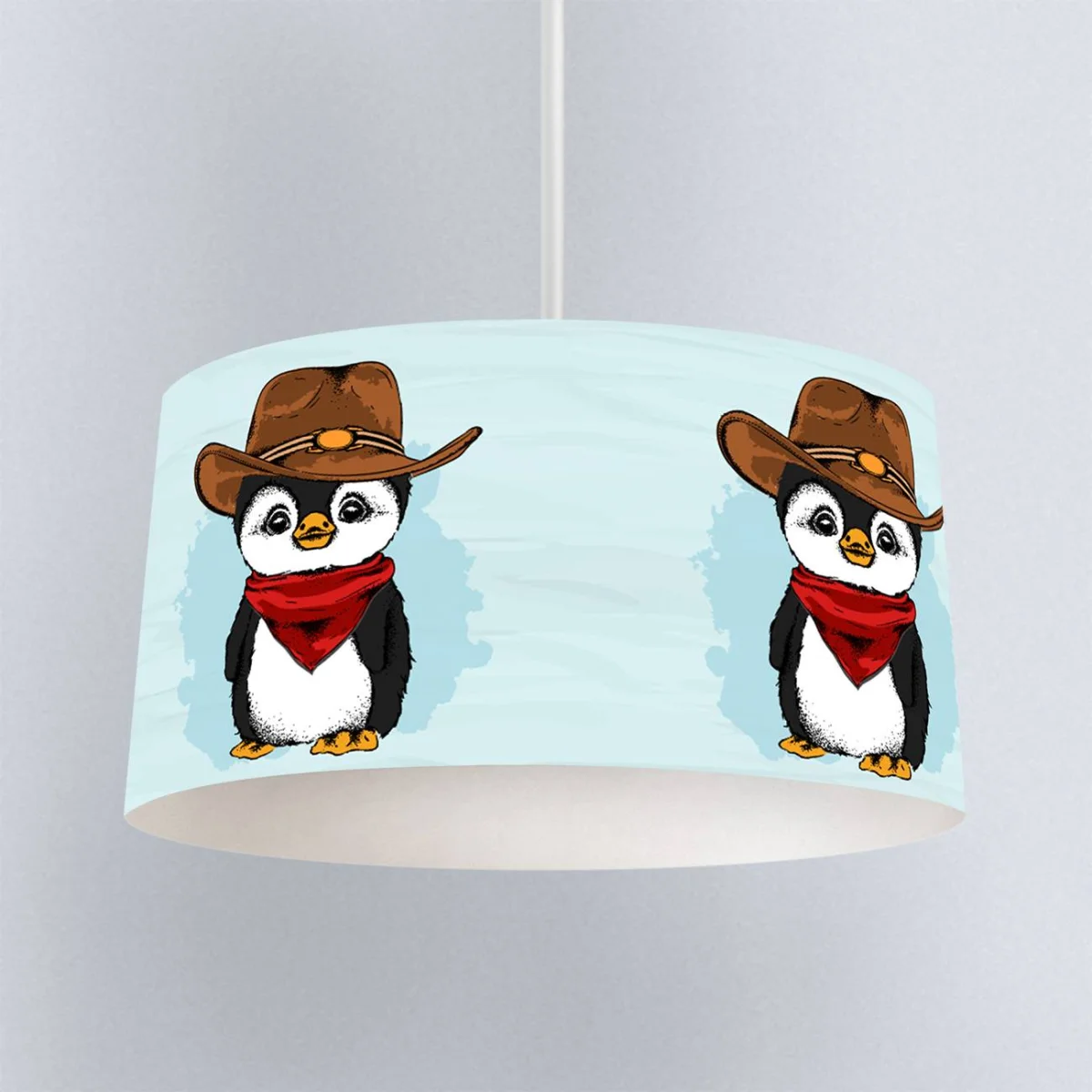 Kovboy Penguen Sarkıt Avize | Mavi Soyut su sıçramaları Desenli