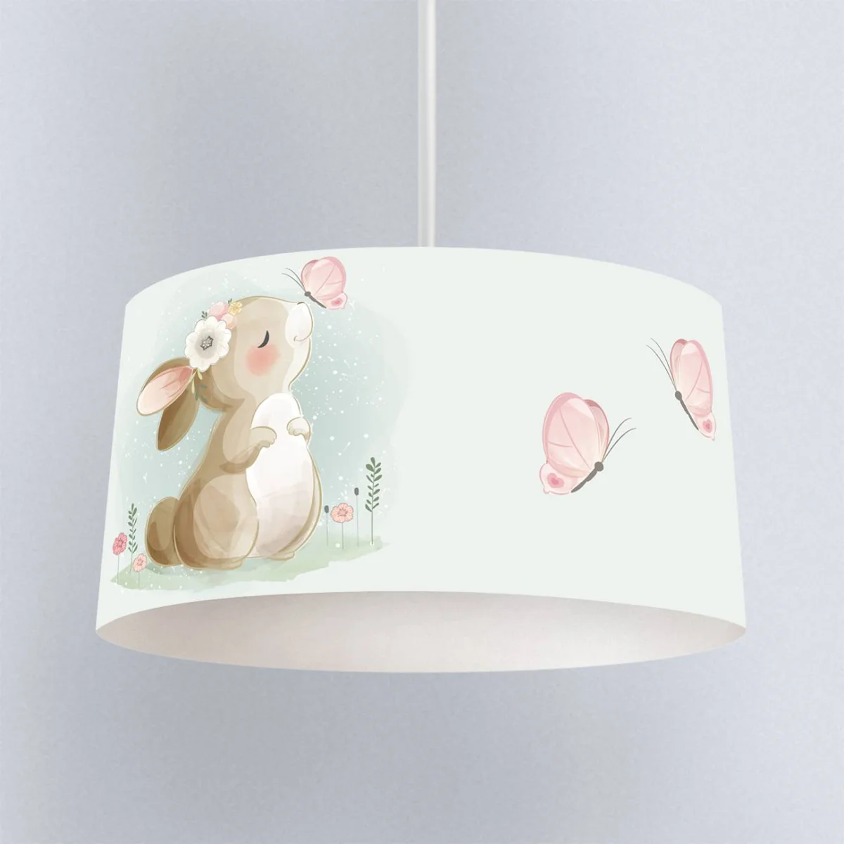 Tavşan Sarkıt Avize | Açık Mavi kelebekler, çiçekler Desenli