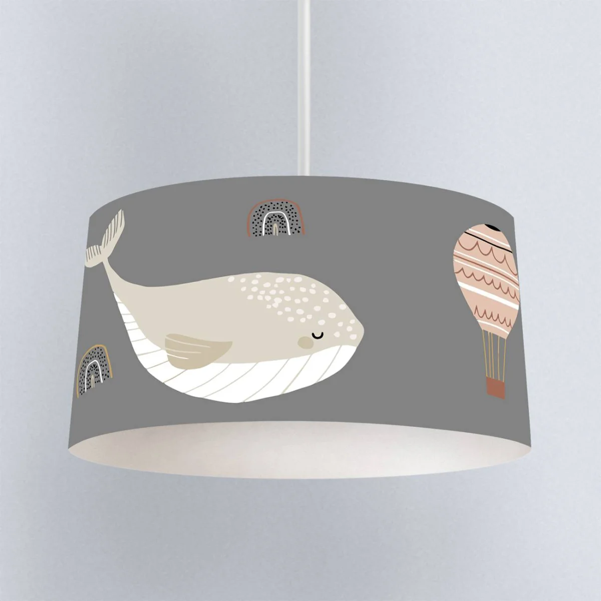 Balina ve Sıcak Hava Balonu Sarkıt Avize | Gri gökkuşağı, sıcak hava balonu Desenli