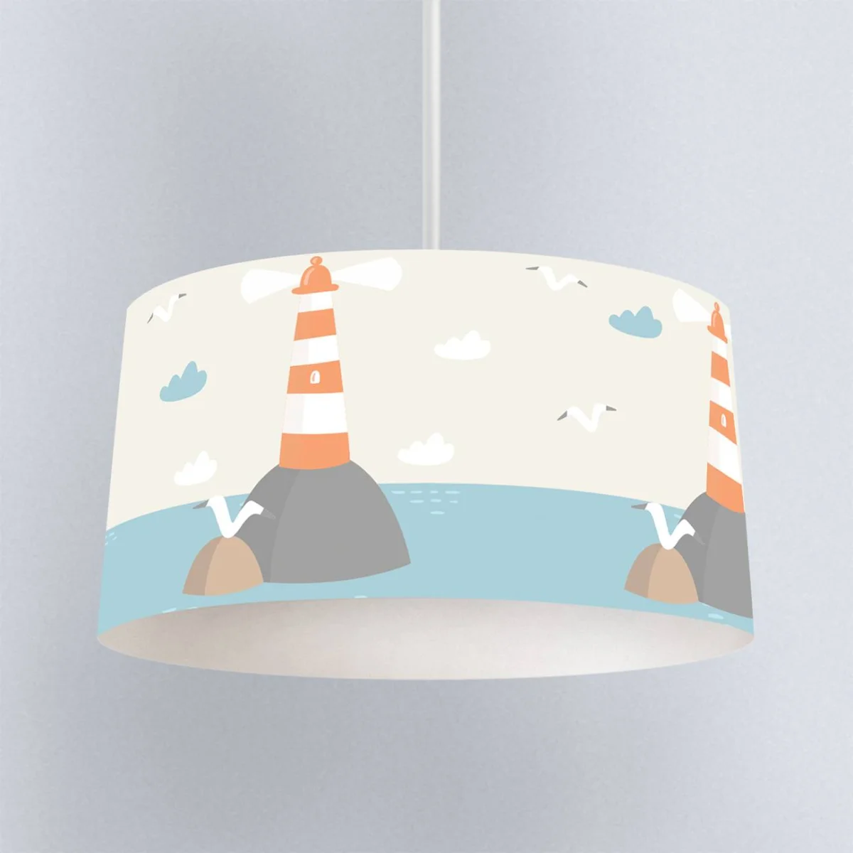 Denizcilik / Deniz kenarı Sarkıt Avize | Krem deniz feneri, gemi Desenli