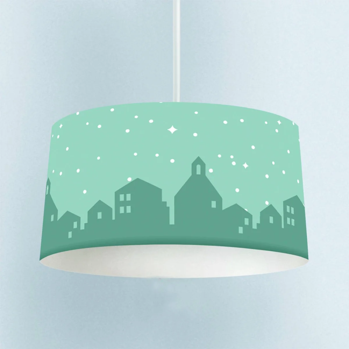 Şehir Silüeti Sarkıt Avize | Mavi-yeşil yıldızlar, noktalar Desenli