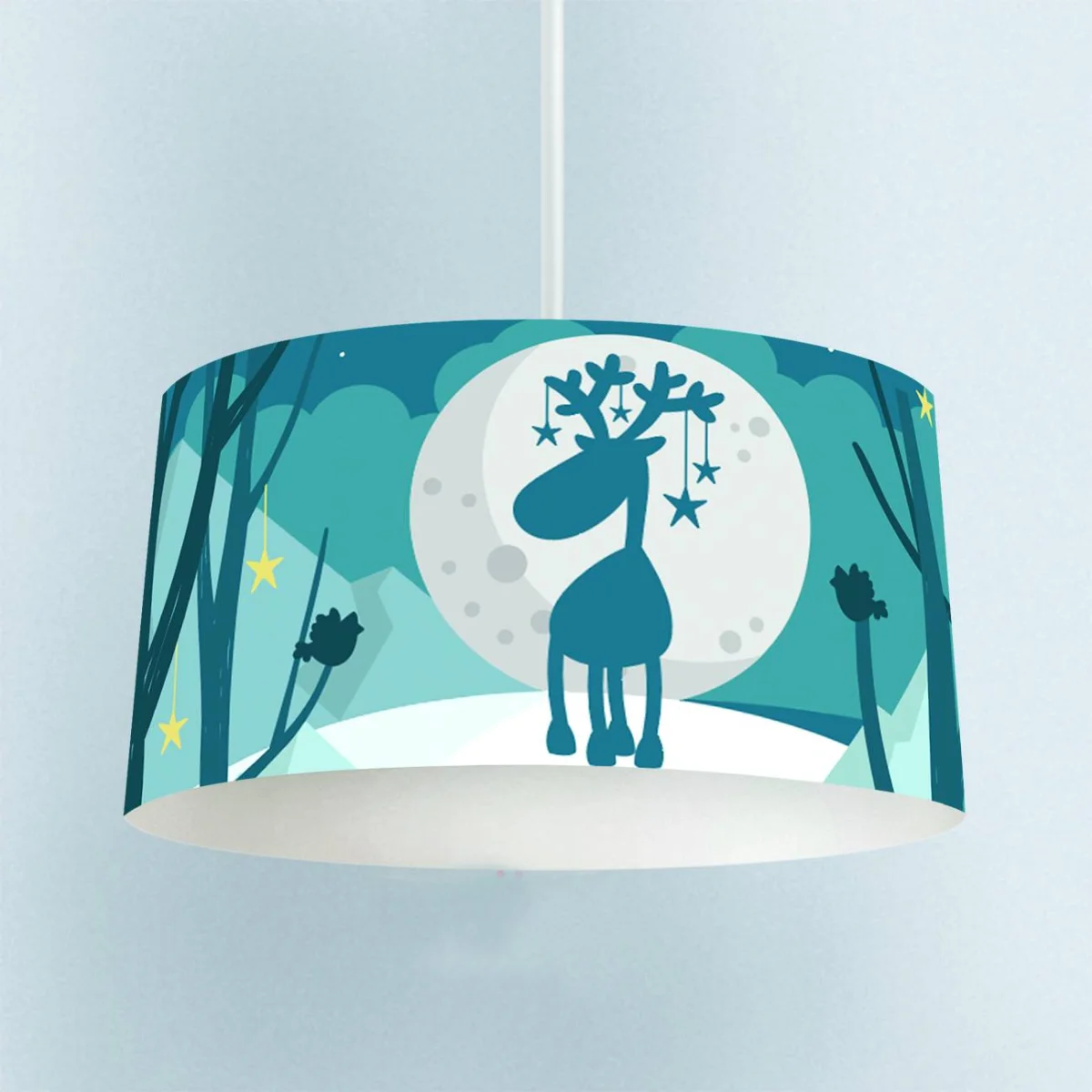 Geyik Sarkıt Avize | Mavi yıldızlar, ay Desenli