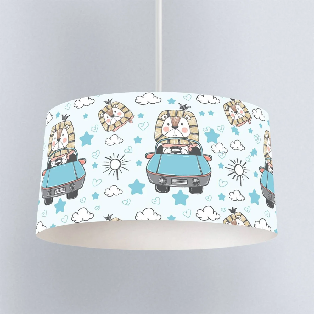 Aslan ve Araba Sarkıt Avize | Mavi bulut, güneş Desenli