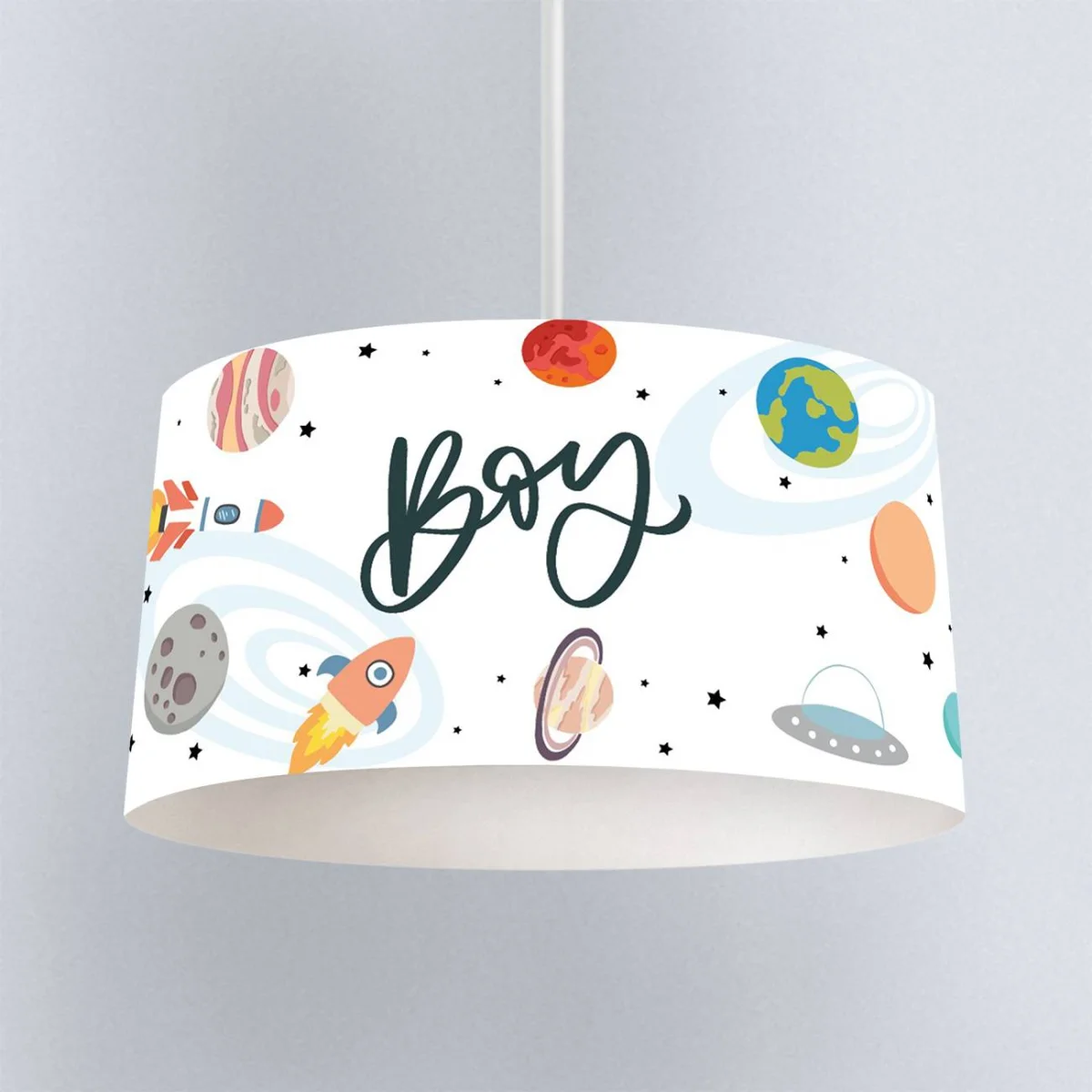 Uzay Sarkıt Avize | Beyaz roketler, gezegenler Desenli