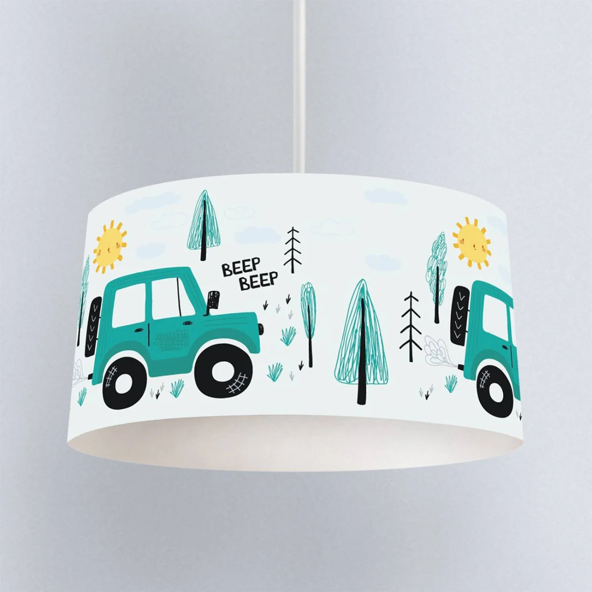 Araç Sarkıt Avize | Beyaz güneş, ağaçlar Desenli