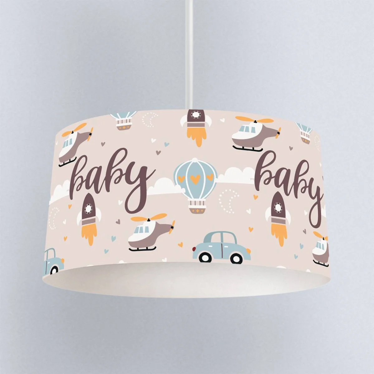 Ulaşım Araçları Sarkıt Avize | Bej roket, helikopter Desenli