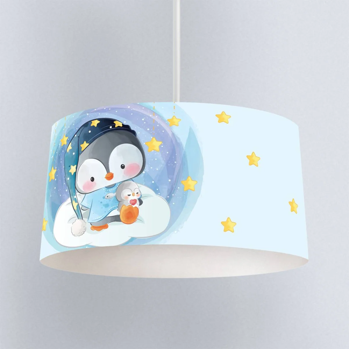 Penguen Sarkıt Avize | Mavi yıldızlar, bulutlar Desenli