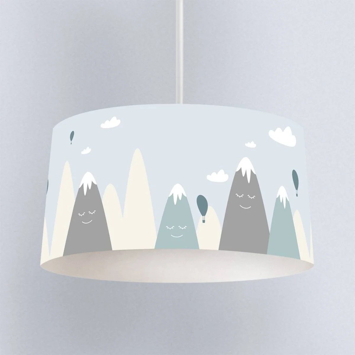 Dağlar, Balonlar Sarkıt Avize | Mavi Bulutlar, Gülen Yüzler Desenli